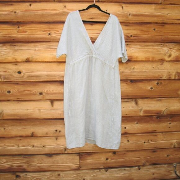 NWT Pure Lino 100% Linen V Neck Midi Dress S M L XL - Picture 2 of 10
